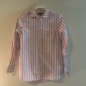 J.Crew Red Brown Pink Women's Classic-fit Boy Shirt In Trifecta Stripe Sz 0